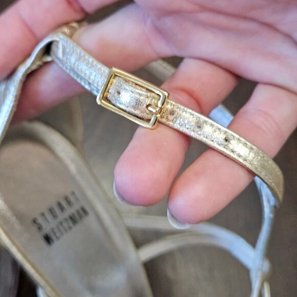 Stuart Weitzman strappy metallic heels womens 7.5 evening party wedding elegant - Picture 8 of 11